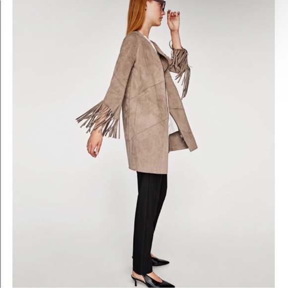 ZARA | Faux Suede Fringe-Sleeved Coat - Picture 2 of 8